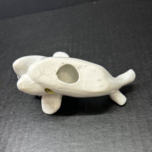 Vintage Laying Angel Figurine with Floral Wreath Ceramic White - Picture 6 of 8